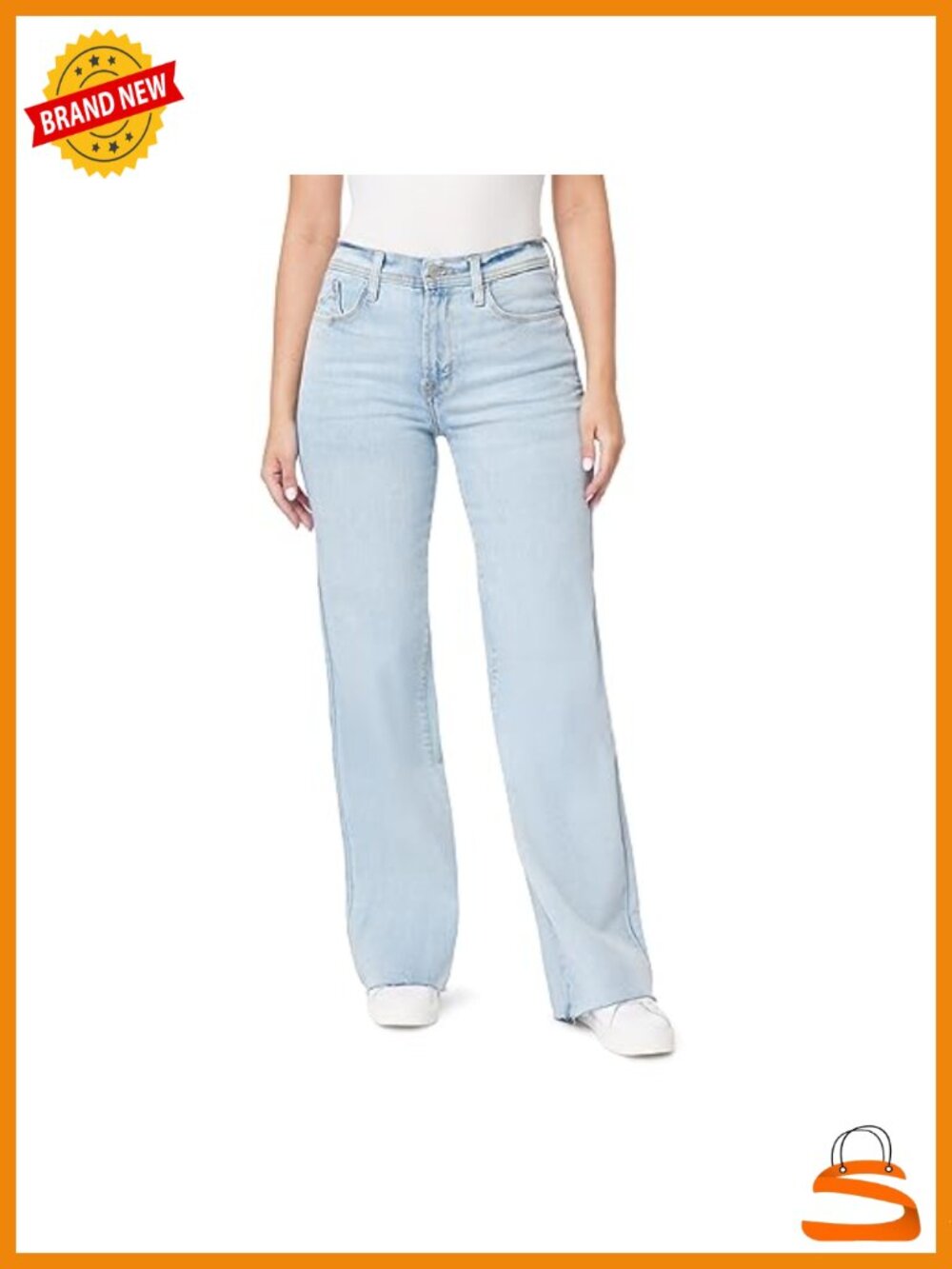 High Rise Wide Leg Straight Jeans Raw Hem 32" Inseam Stretch Denim